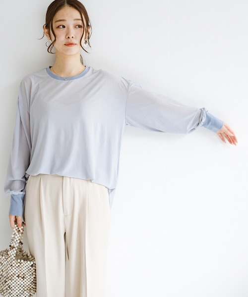 haco!（ハコ）の「合わせやすくてコーデが華やぐ　パジャマ並みにやわらかな着心地のシアーロンT by who made me（Tシャツ/カットソー・レディース・ミント/グレイッシュブルー・1/2）」の8枚目の写真