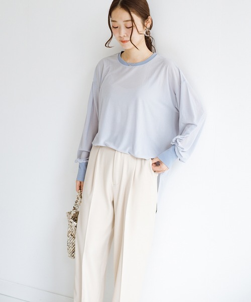 haco!（ハコ）の「合わせやすくてコーデが華やぐ　パジャマ並みにやわらかな着心地のシアーロンT by who made me（Tシャツ/カットソー・レディース・ミント/グレイッシュブルー・1/2）」の9枚目の写真