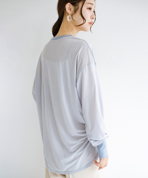 haco!（ハコ）の「合わせやすくてコーデが華やぐ　パジャマ並みにやわらかな着心地のシアーロンT by who made me（Tシャツ/カットソー・レディース・ミント/グレイッシュブルー・1/2）」の10枚目の写真