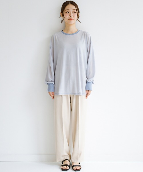 haco!（ハコ）の「合わせやすくてコーデが華やぐ　パジャマ並みにやわらかな着心地のシアーロンT by who made me（Tシャツ/カットソー・レディース・ミント/グレイッシュブルー・1/2）」の13枚目の写真