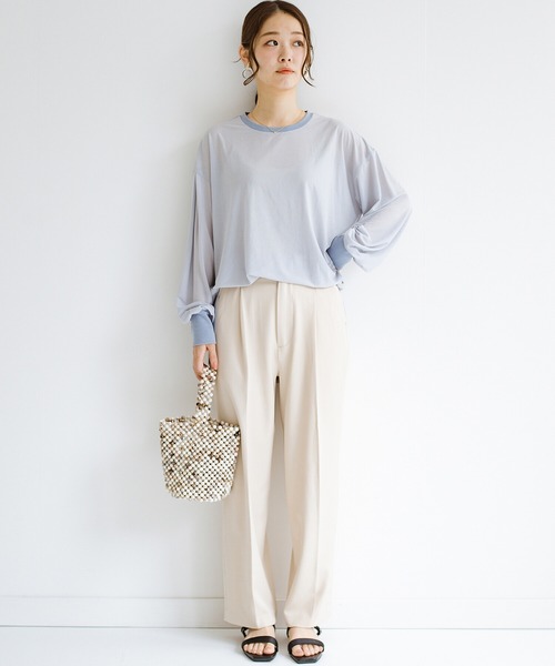 haco!（ハコ）の「合わせやすくてコーデが華やぐ　パジャマ並みにやわらかな着心地のシアーロンT by who made me（Tシャツ/カットソー・レディース・ミント/グレイッシュブルー・1/2）」の14枚目の写真