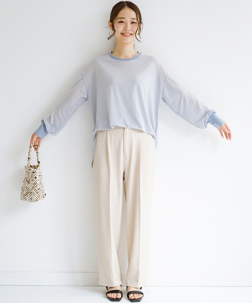haco!（ハコ）の「合わせやすくてコーデが華やぐ　パジャマ並みにやわらかな着心地のシアーロンT by who made me（Tシャツ/カットソー・レディース・ミント/グレイッシュブルー・1/2）」の15枚目の写真