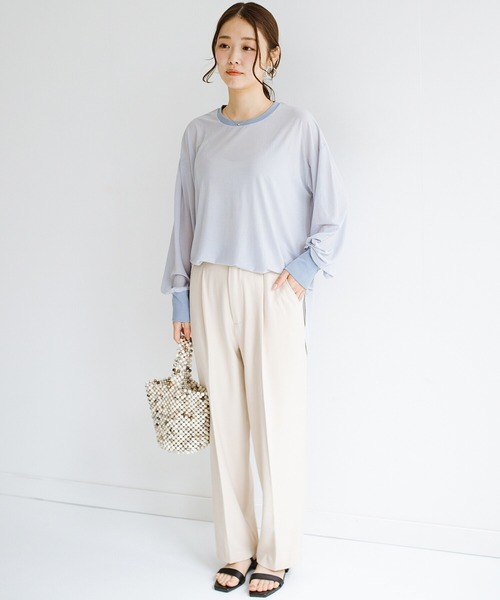 haco!（ハコ）の「合わせやすくてコーデが華やぐ　パジャマ並みにやわらかな着心地のシアーロンT by who made me（Tシャツ/カットソー・レディース・ミント/グレイッシュブルー・1/2）」の3枚目の写真