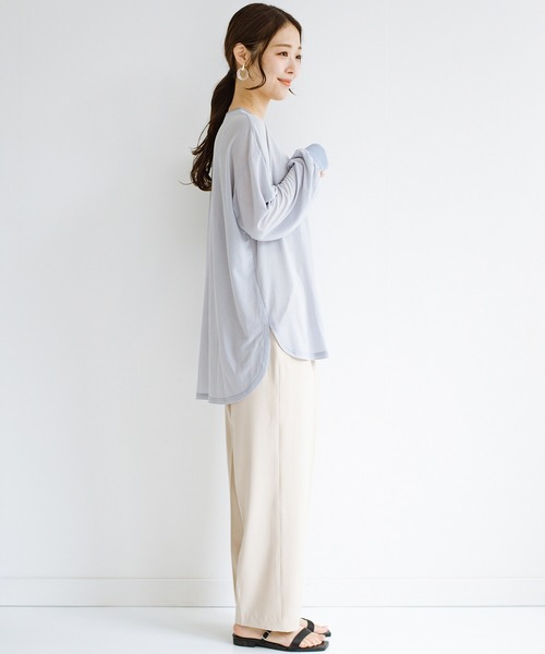haco!（ハコ）の「合わせやすくてコーデが華やぐ　パジャマ並みにやわらかな着心地のシアーロンT by who made me（Tシャツ/カットソー・レディース・ミント/グレイッシュブルー・1/2）」の16枚目の写真