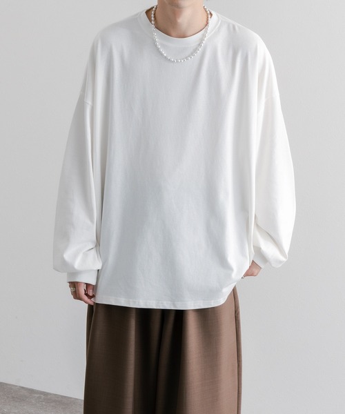 epnok（エプノック）の「タックオーバーロンT（Tシャツ/カットソー・メンズ・ブラック/オフホワイト/グリーン/グレイッシュベージュ/グレイッシュブルー・SMALL/MEDIUM/LARGE）」の14枚目の写真