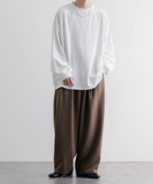 epnok（エプノック）の「タックオーバーロンT（Tシャツ/カットソー・メンズ・ブラック/オフホワイト/グリーン/グレイッシュベージュ/グレイッシュブルー・SMALL/MEDIUM/LARGE）」の21枚目の写真