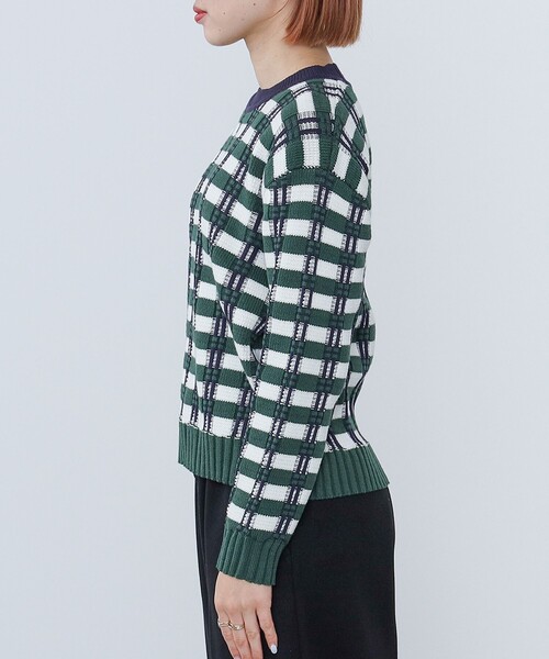 BEAMS HEART（ビームスハート）の「フクレ チェック ニット（ニット/セーター・レディース・イエロー/オレンジ/グリーン・FREE）」の12枚目の写真