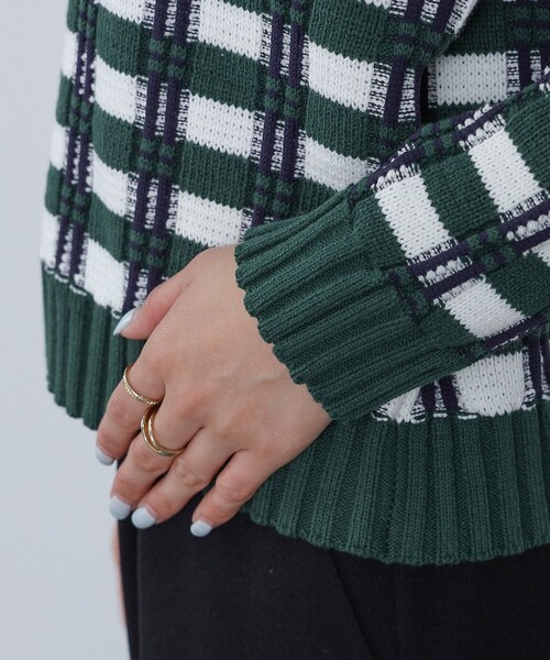 BEAMS HEART（ビームスハート）の「フクレ チェック ニット（ニット/セーター・レディース・イエロー/オレンジ/グリーン・FREE）」の15枚目の写真