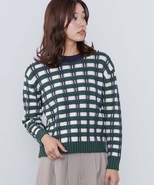 BEAMS HEART（ビームスハート）の「フクレ チェック ニット（ニット/セーター・レディース・イエロー/オレンジ/グリーン・FREE）」の5枚目の写真