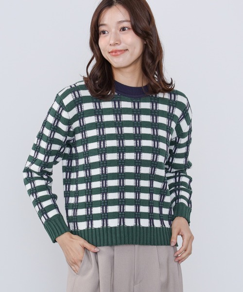 BEAMS HEART（ビームスハート）の「フクレ チェック ニット（ニット/セーター・レディース・イエロー/オレンジ/グリーン・FREE）」の6枚目の写真