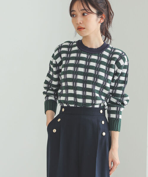 BEAMS HEART（ビームスハート）の「フクレ チェック ニット（ニット/セーター・レディース・イエロー/オレンジ/グリーン・FREE）」の10枚目の写真