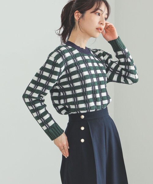 BEAMS HEART（ビームスハート）の「フクレ チェック ニット（ニット/セーター・レディース・イエロー/オレンジ/グリーン・FREE）」の11枚目の写真