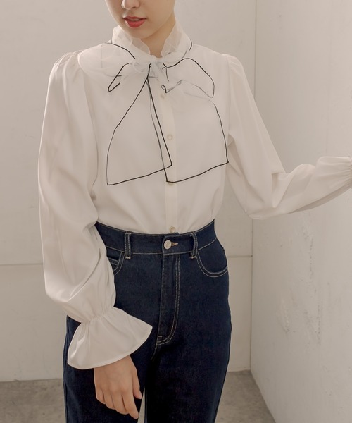 OLIVE des OLIVE（オリーブデオリーブ）の「いろいろボウタイブラウス（シャツ/ブラウス・レディース・ホワイト/アイボリー/オフホワイト・FREE）」の3枚目の写真