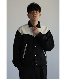 CREARE -LINO- | 【2021秋冬】ビッグシルエット フェイクレザー ウエスタン切替 メルトン スタジャン(スタジャン)