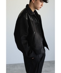 CREARE -LINO- | 【2021秋冬】ビッグシルエット フェイクレザー ウエスタン切替 メルトン スタジャン(スタジャン)