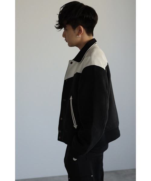 CREARE -LINO-（クレアーレリノ）の「ビッグシルエット フェイクレザー ウエスタン切替 メルトン スタジャン（スタジャン・メンズ・アイボリー/ブラック・M/L）」の9枚目の写真