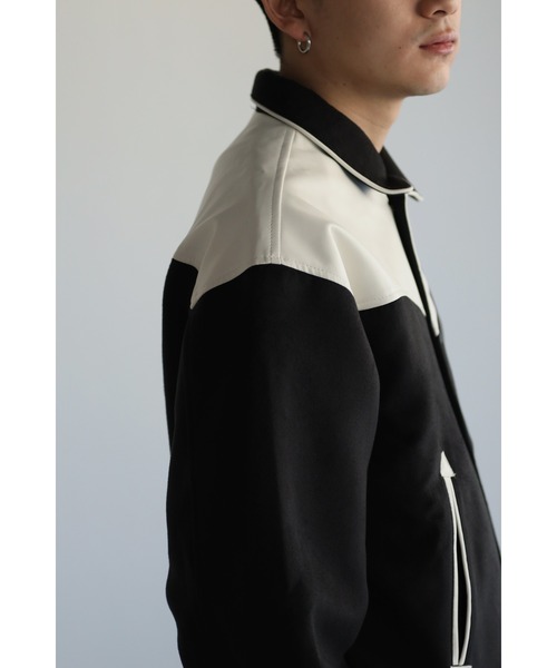 CREARE -LINO-（クレアーレリノ）の「ビッグシルエット フェイクレザー ウエスタン切替 メルトン スタジャン（スタジャン・メンズ・アイボリー/ブラック・M/L）」の6枚目の写真