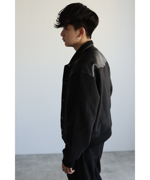 CREARE -LINO-（クレアーレリノ）の「ビッグシルエット フェイクレザー ウエスタン切替 メルトン スタジャン（スタジャン・メンズ・アイボリー/ブラック・M/L）」の7枚目の写真