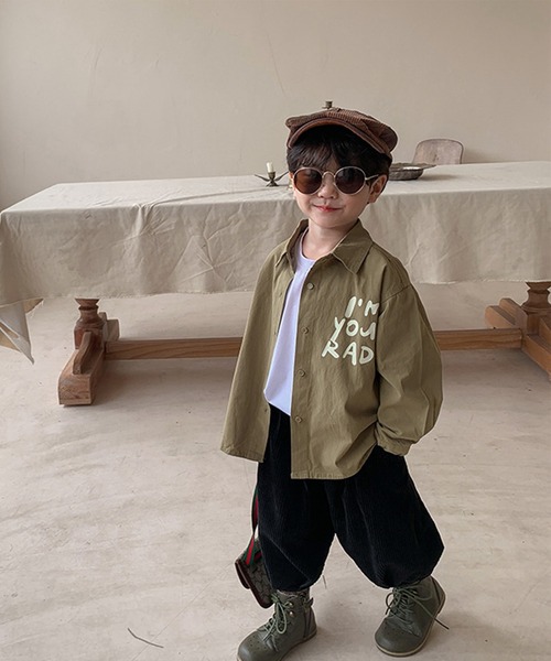 aimoha（アイモハ）の「【aimoha-KIDS-】【新作】 韓国子供服 英字プリントシャツ（シャツ/ブラウス・キッズ・ベージュ/カーキ・90/100/110/120/80/130/140）」の2枚目の写真