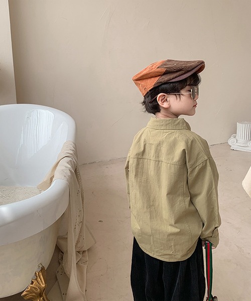 aimoha（アイモハ）の「【aimoha-KIDS-】【新作】 韓国子供服 英字プリントシャツ（シャツ/ブラウス・キッズ・ベージュ/カーキ・90/100/110/120/80/130/140）」の4枚目の写真