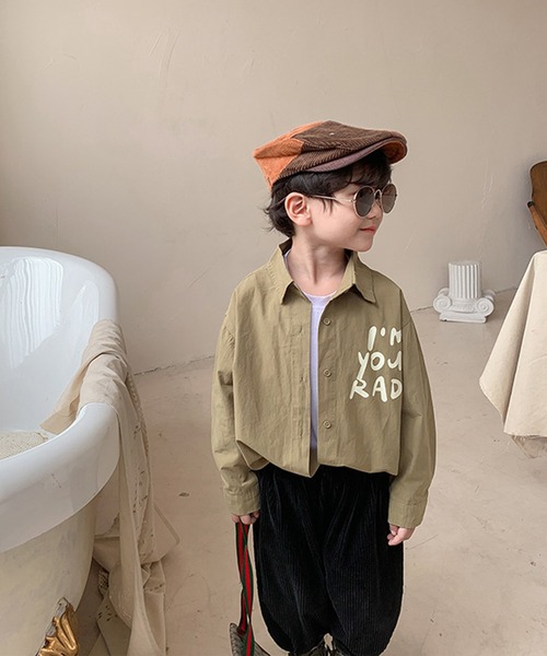 aimoha（アイモハ）の「【aimoha-KIDS-】【新作】 韓国子供服 英字プリントシャツ（シャツ/ブラウス・キッズ・ベージュ/カーキ・90/100/110/120/80/130/140）」の5枚目の写真