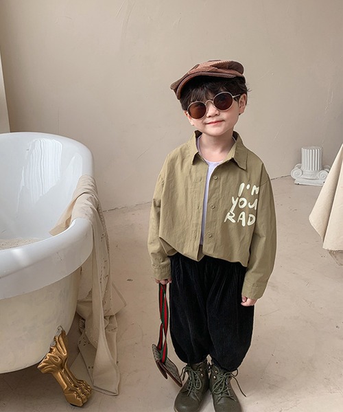 aimoha（アイモハ）の「【aimoha-KIDS-】【新作】 韓国子供服 英字プリントシャツ（シャツ/ブラウス・キッズ・ベージュ/カーキ・90/100/110/120/80/130/140）」の6枚目の写真