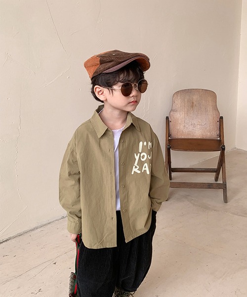 aimoha（アイモハ）の「【aimoha-KIDS-】【新作】 韓国子供服 英字プリントシャツ（シャツ/ブラウス・キッズ・ベージュ/カーキ・90/100/110/120/80/130/140）」の7枚目の写真