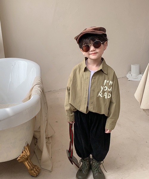 aimoha（アイモハ）の「【aimoha-KIDS-】【新作】 韓国子供服 英字プリントシャツ（シャツ/ブラウス・キッズ・ベージュ/カーキ・90/100/110/120/80/130/140）」の8枚目の写真