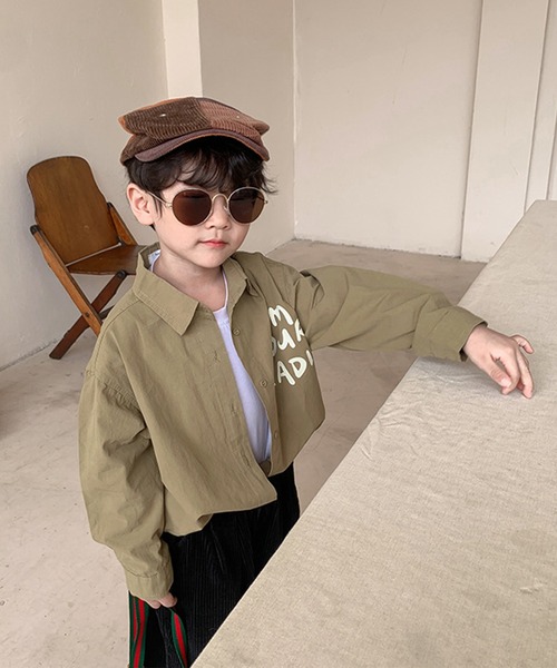 aimoha（アイモハ）の「【aimoha-KIDS-】【新作】 韓国子供服 英字プリントシャツ（シャツ/ブラウス・キッズ・ベージュ/カーキ・90/100/110/120/80/130/140）」の9枚目の写真
