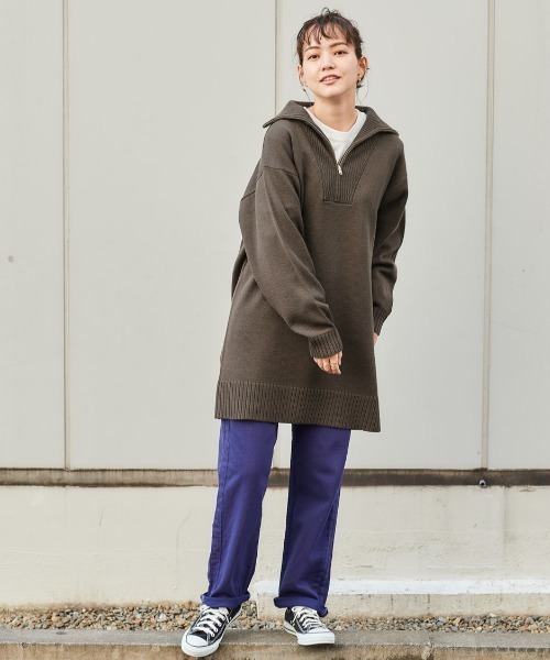 cepo（セポ）の「ハーフジップロングニット（ニット/セーター・レディース・オフホワイト/グリーン/チャコール・M）」の3枚目の写真