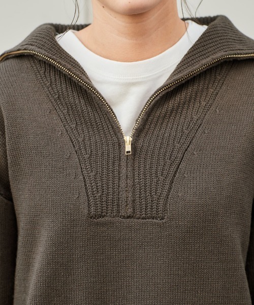 cepo（セポ）の「ハーフジップロングニット（ニット/セーター・レディース・オフホワイト/グリーン/チャコール・M）」の6枚目の写真