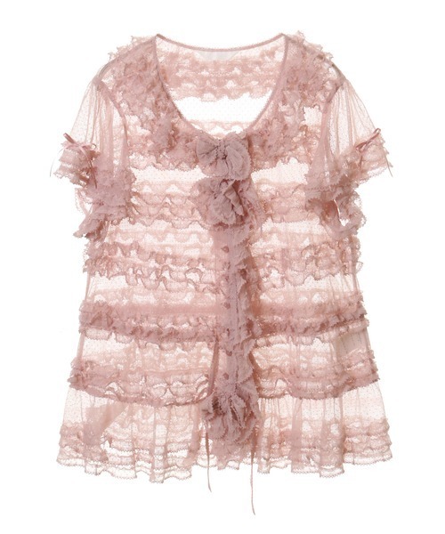極美品>PINKHOUSEピンクハウス チュールレースフリルベスト ドット