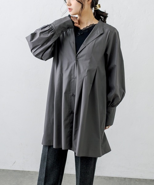 PUAL CE CIN（ピュアルセシン）の「【WEB限定・Du noir】タイプライターノーカラーブラウス（シャツ/ブラウス・レディース・ブラック/グレー/オフホワイト・FREE）」の14枚目の写真