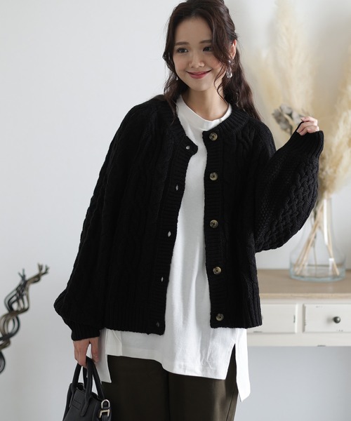 ElegChic(エレグシック)の「ケーブルドルマンカーディガン(カーディガン/ボレロ・レディース・モカ/ブラック・L/4L/XXL)」の2枚目の写真