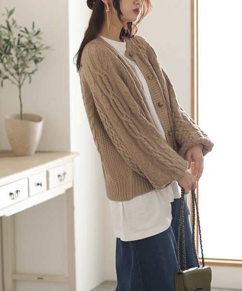 ElegChic(エレグシック)の「ケーブルドルマンカーディガン(カーディガン/ボレロ・レディース・モカ/ブラック・L/4L/XXL)」の8枚目の写真