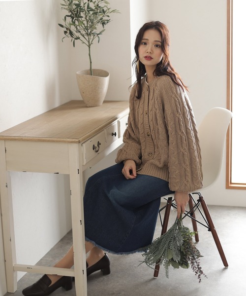 ElegChic(エレグシック)の「ケーブルドルマンカーディガン(カーディガン/ボレロ・レディース・モカ/ブラック・L/4L/XXL)」の10枚目の写真