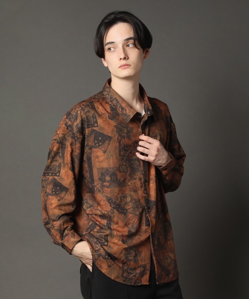 CORPUS SELECT(コーパストーキョー)の「Georgette Pattern Print Oversized Regular Collar Shirt/ジョーゼット レギュラーカラー ビックシルエット総柄とろみシャツ(シャツ/ブラウス・メンズ・ホワイト系その他/ブラック系その他/グレー系その他/ブラウン系その他/ベージュ系その他/ブルー系その他/キャメル/ホワイト系その他2/ブラック系その他2/ブラック系その他3/ブラック系その他4/ブラウン系その他2/ブラウン系その他3/ブラウン系その他4/ブルー系その他2/ブルー系その他3・M/L)」の16枚目の写真