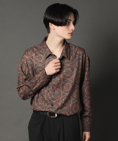 CORPUS SELECT(コーパストーキョー)の「Georgette Pattern Print Oversized Regular Collar Shirt/ジョーゼット レギュラーカラー ビックシルエット総柄とろみシャツ(シャツ/ブラウス・メンズ・ホワイト系その他/ブラック系その他/グレー系その他/ブラウン系その他/ベージュ系その他/ブルー系その他/キャメル/ホワイト系その他2/ブラック系その他2/ブラック系その他3/ブラック系その他4/ブラウン系その他2/ブラウン系その他3/ブラウン系その他4/ブルー系その他2/ブルー系その他3・M/L)」の10枚目の写真