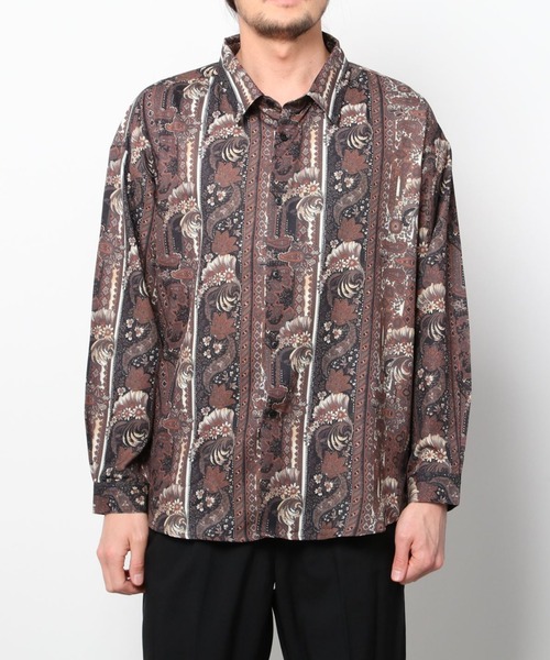 CORPUS SELECT(コーパストーキョー)の「Georgette Pattern Print Oversized Regular Collar Shirt/ジョーゼット レギュラーカラー ビックシルエット総柄とろみシャツ(シャツ/ブラウス・メンズ・ホワイト系その他/ブラック系その他/グレー系その他/ブラウン系その他/ベージュ系その他/ブルー系その他/キャメル/ホワイト系その他2/ブラック系その他2/ブラック系その他3/ブラック系その他4/ブラウン系その他2/ブラウン系その他3/ブラウン系その他4/ブルー系その他2/ブルー系その他3・M/L)」の19枚目の写真