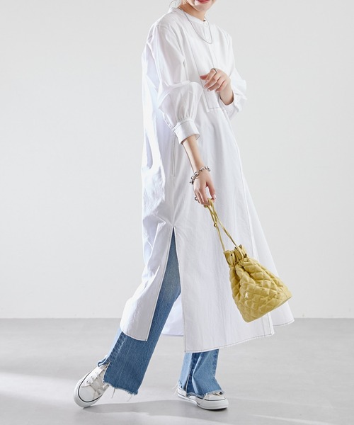 CIAOPANIC TYPY（チャオパニックティピー）の「シャンブレーヨーク切替シャツワンピース（シャツワンピース・レディース・ホワイト/ブルー/オレンジ/イエロー・ONE SIZE）」の9枚目の写真