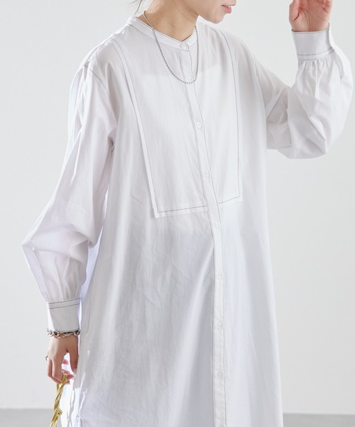 CIAOPANIC TYPY（チャオパニックティピー）の「シャンブレーヨーク切替シャツワンピース（シャツワンピース・レディース・ホワイト/ブルー/オレンジ/イエロー・ONE SIZE）」の10枚目の写真