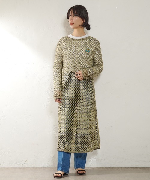 SHENERY(シーナリー)の「ローゲージ透かし編みニットワンピース(ワンピース・レディース・イエロー/ベージュ・FREE)」の7枚目の写真