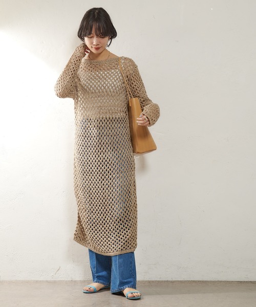 SHENERY(シーナリー)の「ローゲージ透かし編みニットワンピース(ワンピース・レディース・イエロー/ベージュ・FREE)」の13枚目の写真