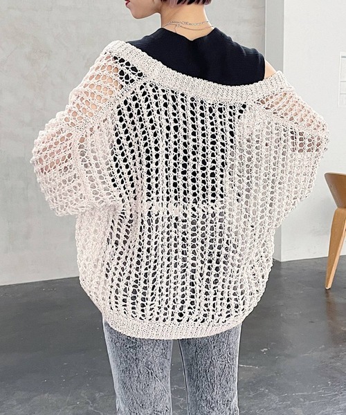 PAGEBOY（ページボーイ）の「MIXメッシュショートカーディガン（カーディガン/ボレロ・レディース・ブラック/オフホワイト/コーラル・FREE）」の2枚目の写真