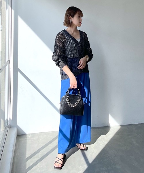 PAGEBOY（ページボーイ）の「MIXメッシュショートカーディガン（カーディガン/ボレロ・レディース・ブラック/オフホワイト/コーラル・FREE）」の7枚目の写真