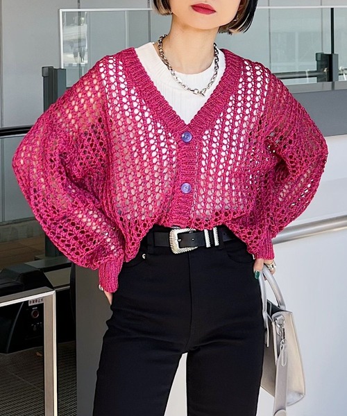 PAGEBOY（ページボーイ）の「MIXメッシュショートカーディガン（カーディガン/ボレロ・レディース・ブラック/オフホワイト/コーラル・FREE）」の8枚目の写真