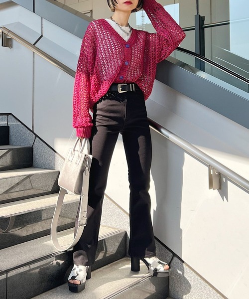 PAGEBOY（ページボーイ）の「MIXメッシュショートカーディガン（カーディガン/ボレロ・レディース・ブラック/オフホワイト/コーラル・FREE）」の9枚目の写真