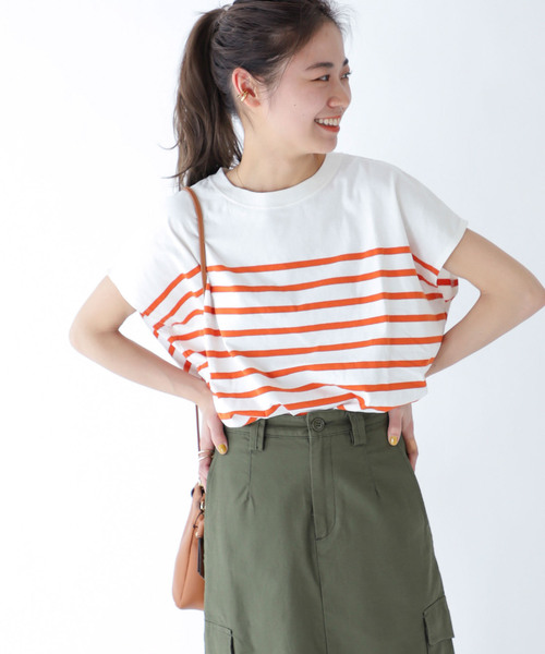JOURNAL STANDARD relume(ジャーナルスタンダード レリューム)の「USAコットンパネルボーダーフレンチ(Tシャツ/カットソー・レディース・ブラック/オレンジ/ブルー・FREE)」の3枚目の写真