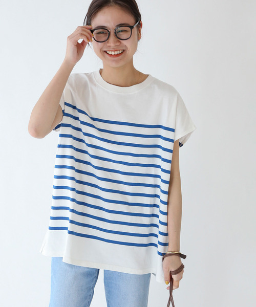 JOURNAL STANDARD relume(ジャーナルスタンダード レリューム)の「USAコットンパネルボーダーフレンチ(Tシャツ/カットソー・レディース・ブラック/オレンジ/ブルー・FREE)」の1枚目の写真