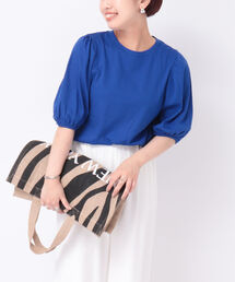 液アン加工5分袖プルオーバーカットソー